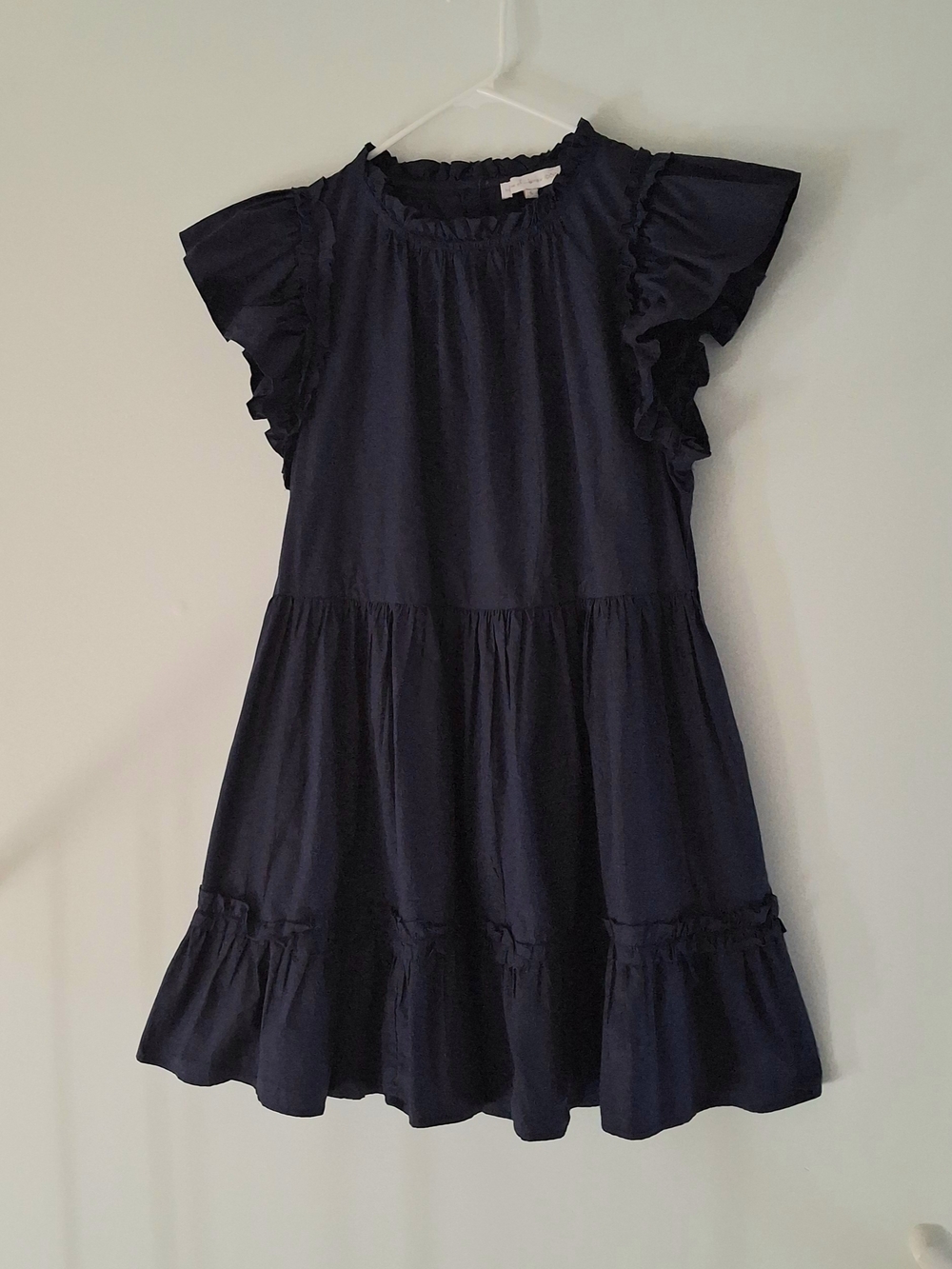 House of Harlow 1960 Navy Blue Cotton Flutter Sleeve Ruffle Tiered Mini Dress L